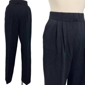 St. John Basics Santana Knit Pants Cropped Wide Leg Pleated-Front Black Size: 14